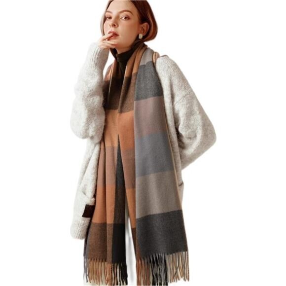 Women's Faux Cashmere Plaid‎ Scarf - Ultra Soft, Warm Winter Wrap with Classic - Picture 3 of 8